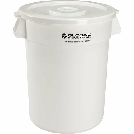 GLOBAL INDUSTRIAL Plastic Trash Can with Lid, 32 Gallon White 240460WHCL